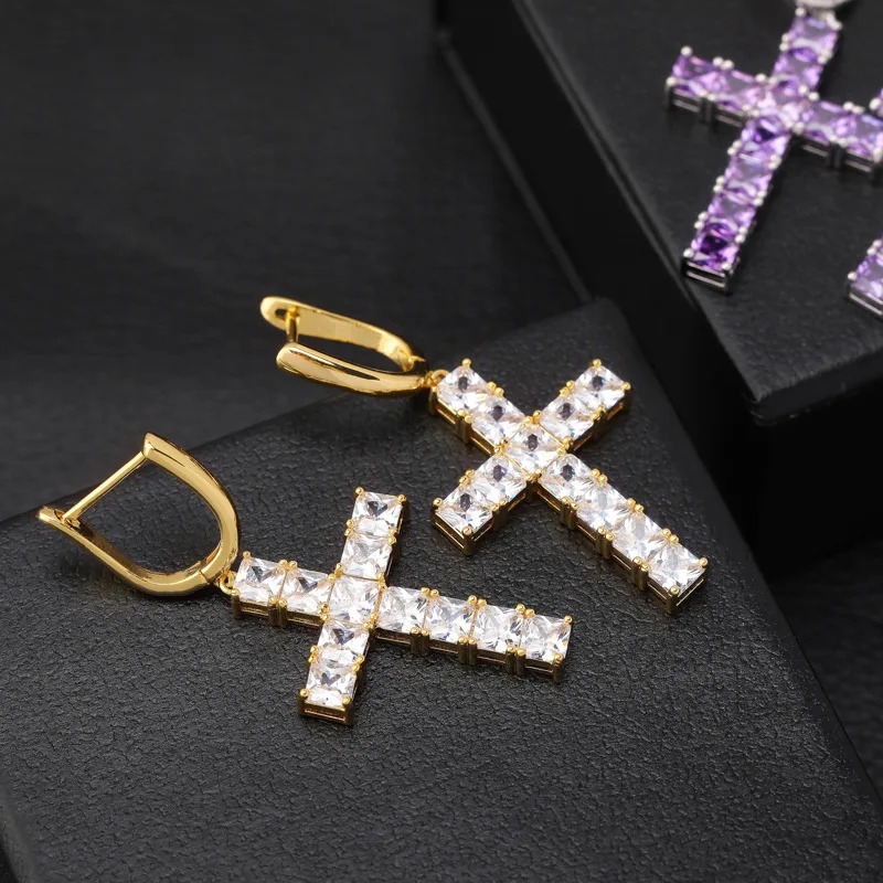 

Серьги Iced Out, квадратные циркониевые серьги с крестом, серьги в стиле хип-хоп для мужчин и женщин, уличная мода, серьги в стиле панк