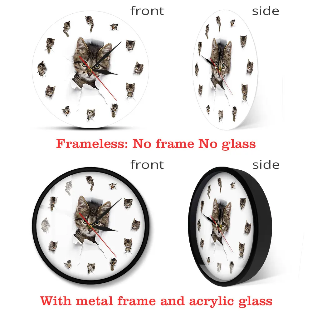 Котята в дыре из бумаги милые детские комнаты настенные часы Kitty играющие