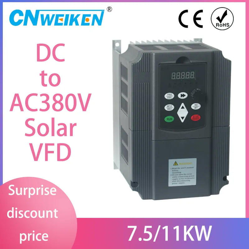 

7.5KW VFD DC 400-700V Input 3 Phase Output 380V Solar Frequency Converter Inverter water Pump motor