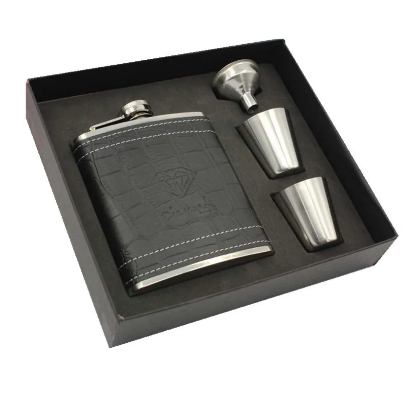 Hot Ale 7oz Ounce Stainless Steel 304 Vodka Hip Flask Whisky Moscow Cccp Alcohol Flagon With Pu Leather Black Gift Box Set