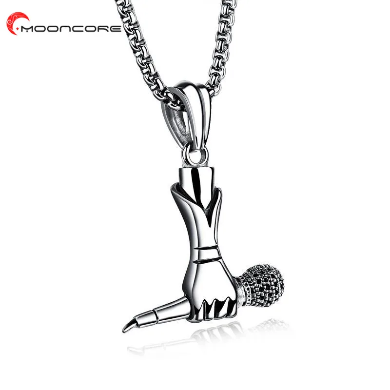 

MOONCORE Titanium Steel Microphone Pendants Men Women Necklaces Retro Hip Hop Rock Style Gift Fashion Neck Jewelry 60cm Chain