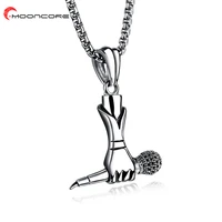 mooncore titanium steel microphone pendants men women necklaces retro hip hop rock style gift fashion neck jewelry 60cm chain