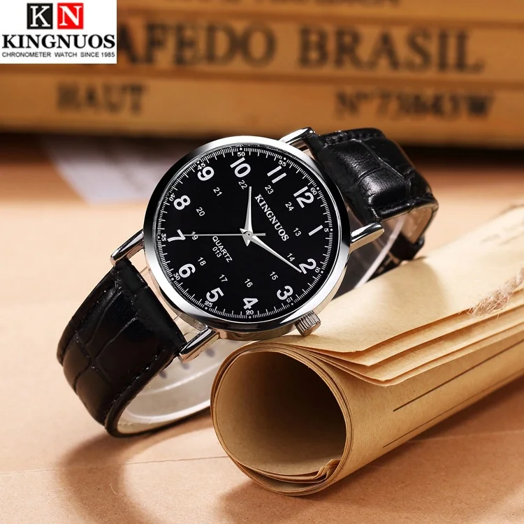 Kingnuos модные мужские часы лучший бренд роскошные кожаные деловые кварцевые