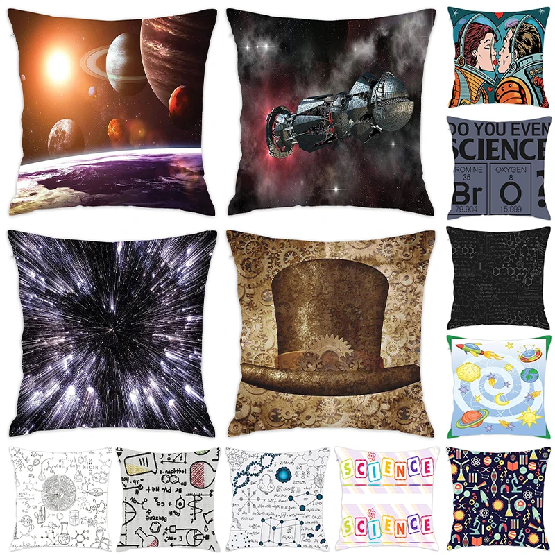 

[Douladou]Space Ship Travel Science Cushion Covers Pillow Case Polyester Decorative Pillowcase Printed Pillow School45x45CM