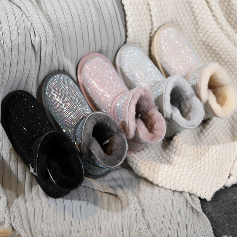 Женские ботинки 2018 модные зимние из натуральной кожи женские меховые в стиле ins