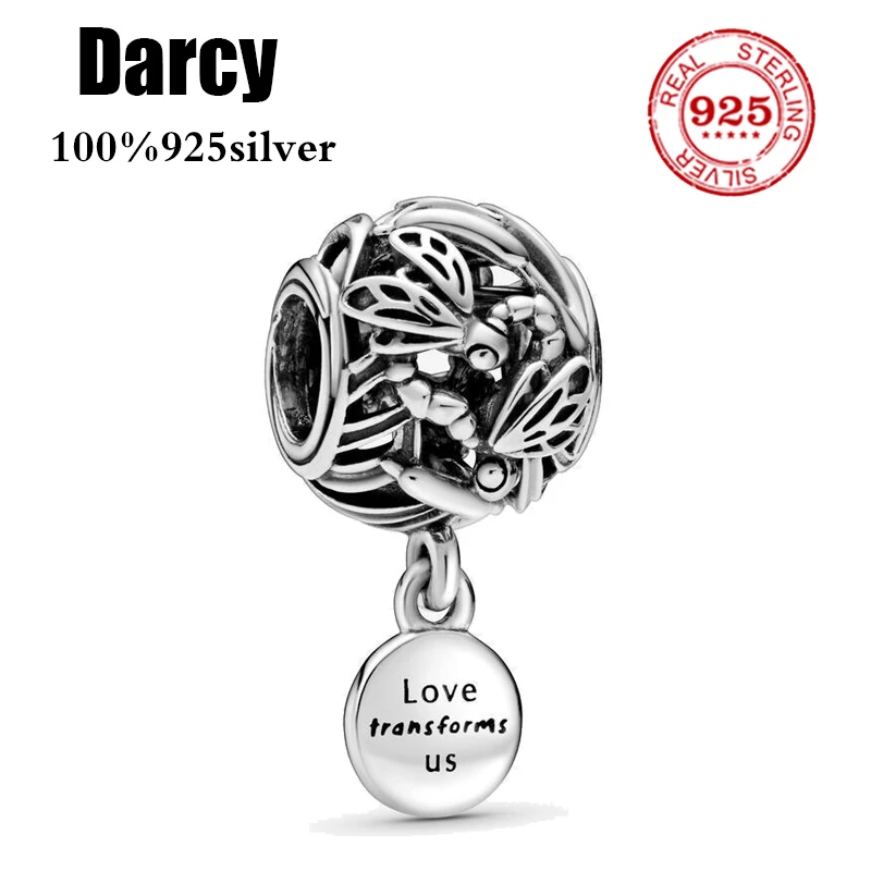 

925 Sterling Silver color flower love wine coffee glass Pendant DIY fine beads Fit Original Pandora Charm Bracelet Jewelry