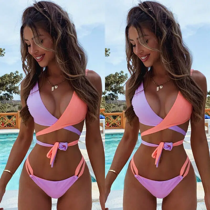 UK Женский комплект бикини купальник Мягкий бюстгальтер стринги купальный костюм