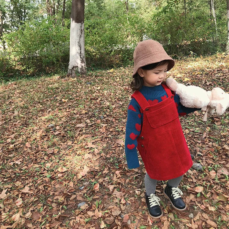 Вельветовое платье на бретелях для девочек Новая детская одежда осень и зиму