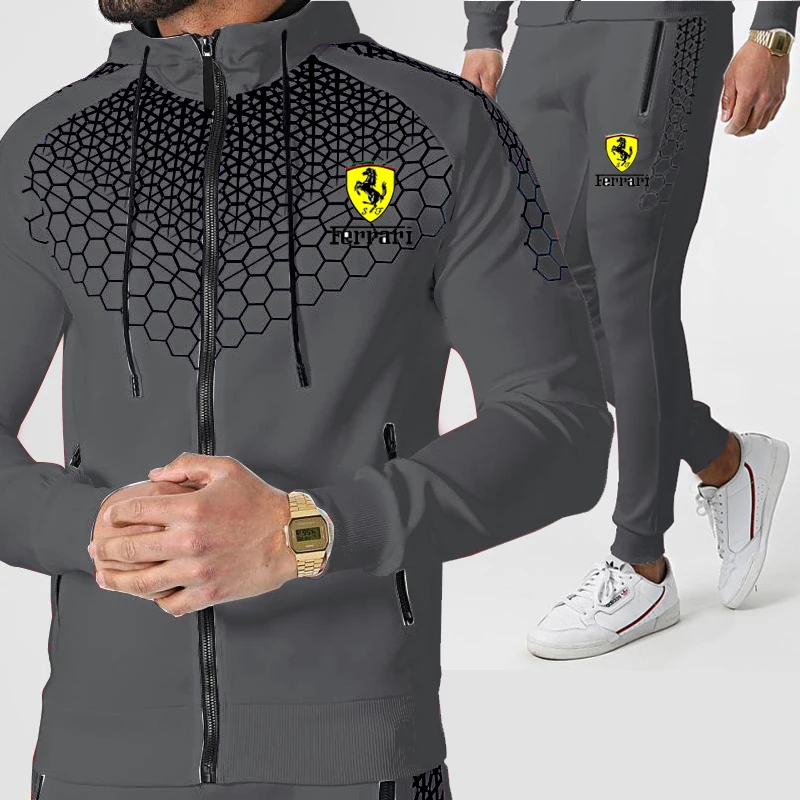 

New Men Casual Sets Brand logo Splice Jogger Tracksuit Zipper Hoodies+Pants 2PC Sets Men's Sportswear Sport Suit Clothing