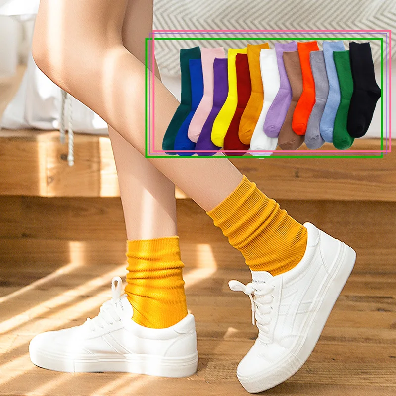 

Socks Women Spring and Summer Cotton Socks Tube Socks College Personality Wild Double Needle Long Tube Pile Socks Women