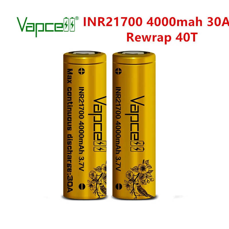Аккумуляторные батарейки Vapcell 21700 40T 4000 мАч 30 А 3 7 в|Перезаряжаемые батареи| |