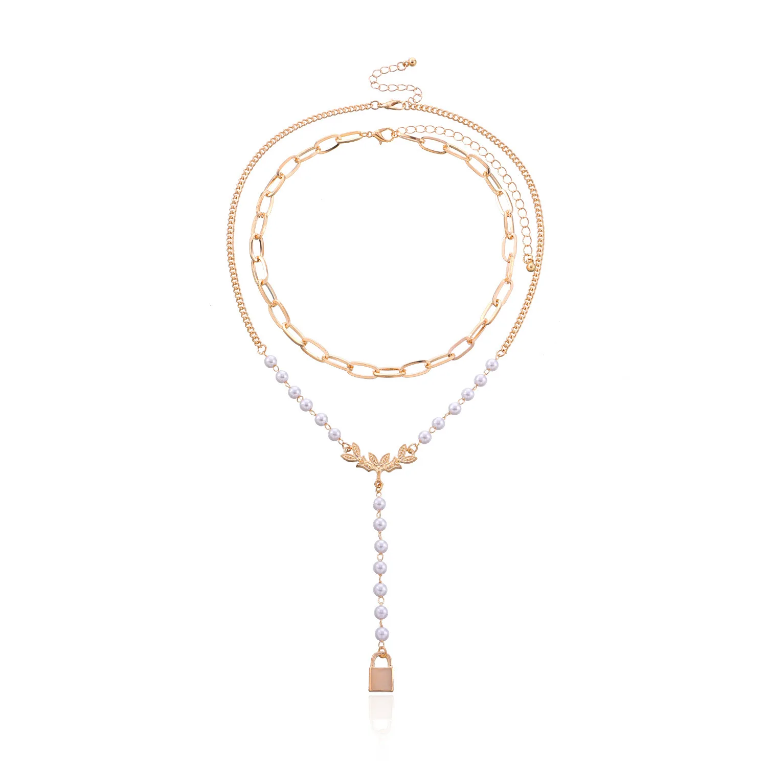 

Simple Life Tree Lock Pedants Necklace for Women Gold Color Goth Chains Layered Tassel Imiation Pearl Choker Necklace Jewelry