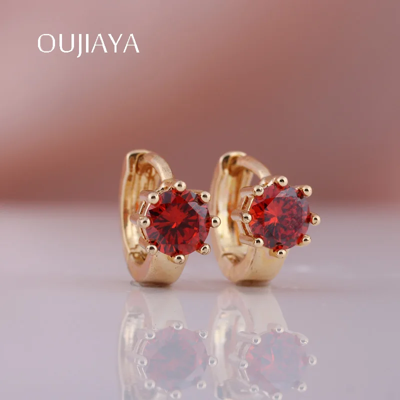 Женские круглые серьги подвески OUJIAYA маленькие из розового золота 585 пробы с