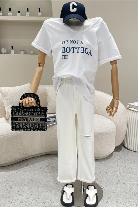 

Fashion V-Neck T-shirt Short-Sleeved Top for Women 2021 Summer New Solid Colour Casual Tshirt Letter Printed Basic T-shirt