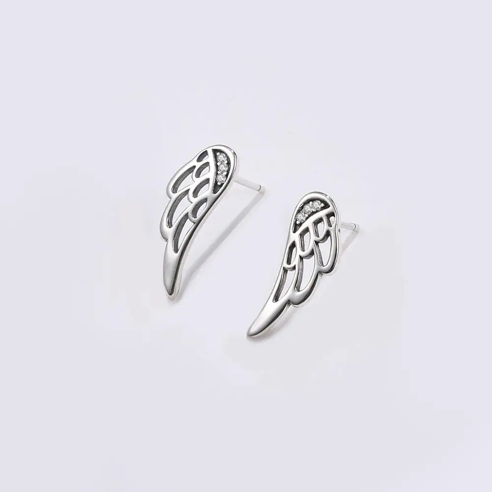 

SILVERHOO Genuine 925 Sterling Silver Feather Fairy Wings Stud Earrings For Women Luxury Jewelry Making Ladies Girl Birthday