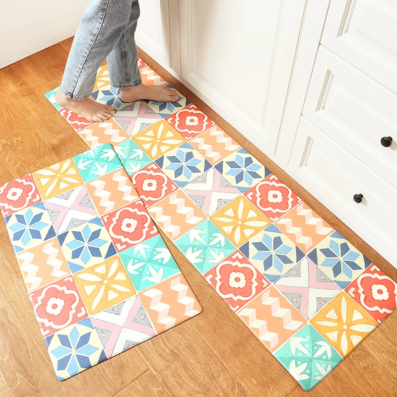 

Kitchen Floor Mat Non-Slip and Oilproof Household Kitchen Carpet Erasable Washable Stain-Resistant Waterproof Kitchen Mat