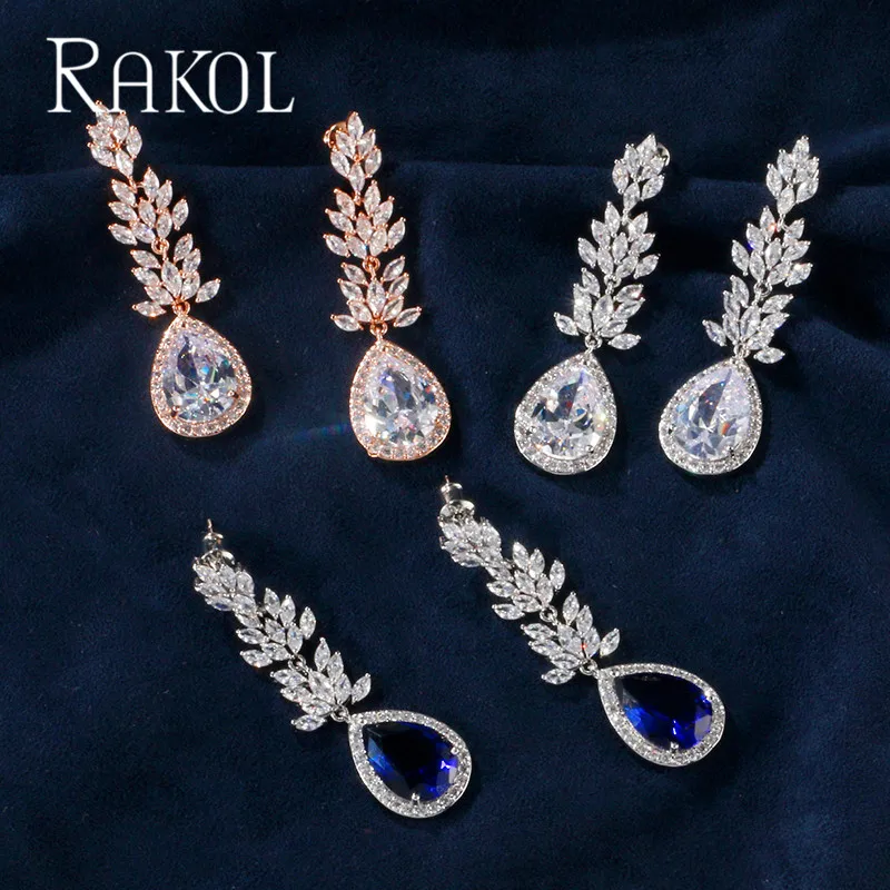 RAKOL роскошный длинный синий кристалл AAA CZ свадебный искусственный кубический