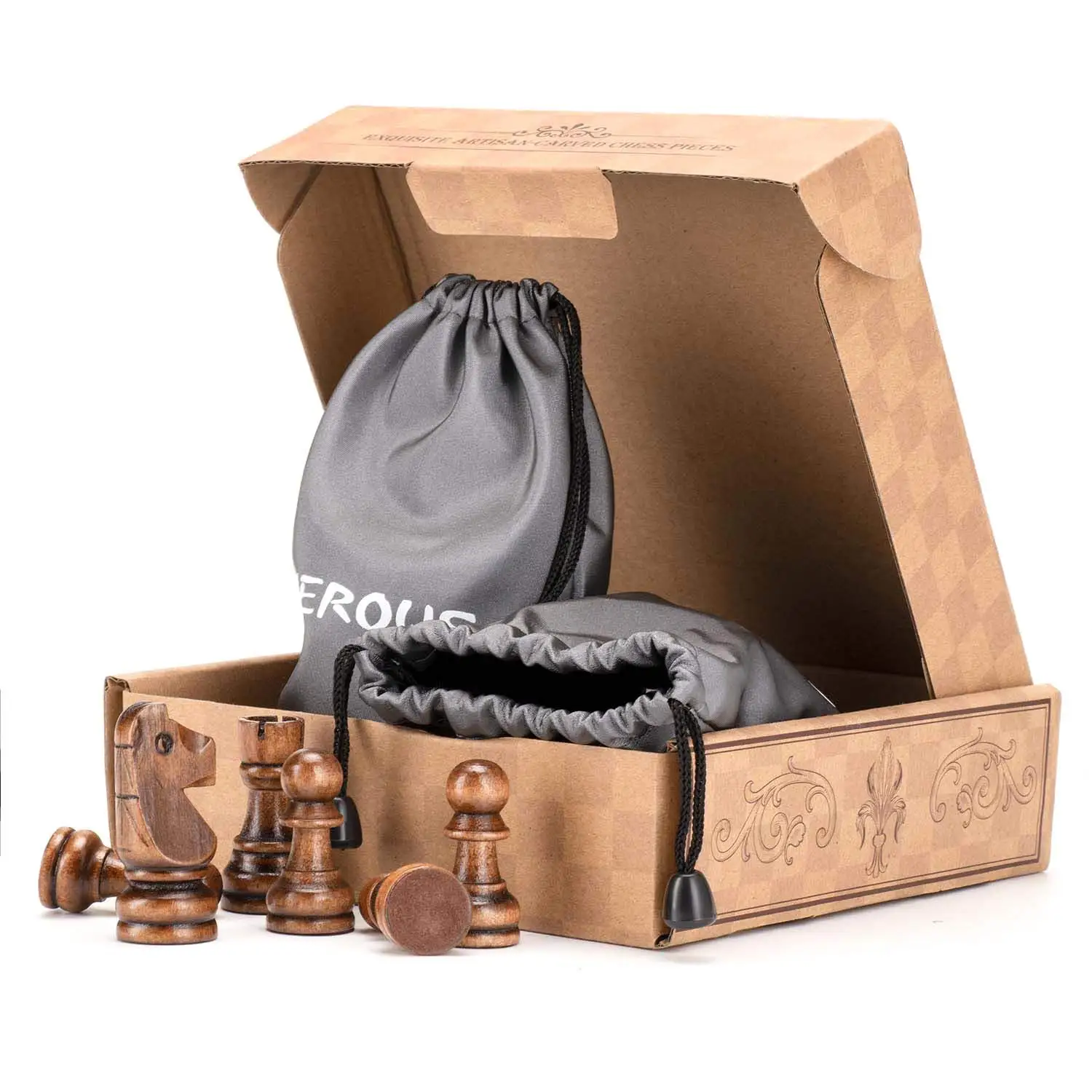 Wooden Chess Pieces Only Staunton Style Wood Chessmen Storage Bag - Gift Packed Box Tournament Game Pawns For | Спорт и развлечения