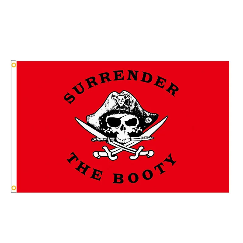 

90 X 150 Cm Pirate Surrender The Booty Flag Red Flag Skull Pirate Banner