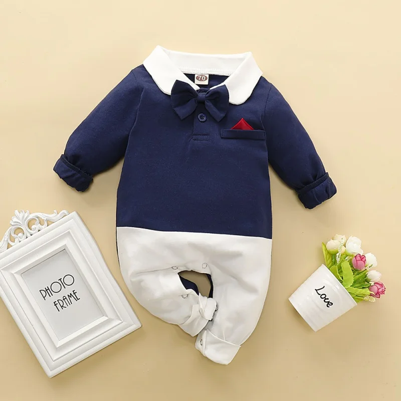 

Fashion Spring Autumn Leisure Jumpsuits For Baby Boy Long Sleeve Patchwork Rompers Kids Comfortable Causal Rompers