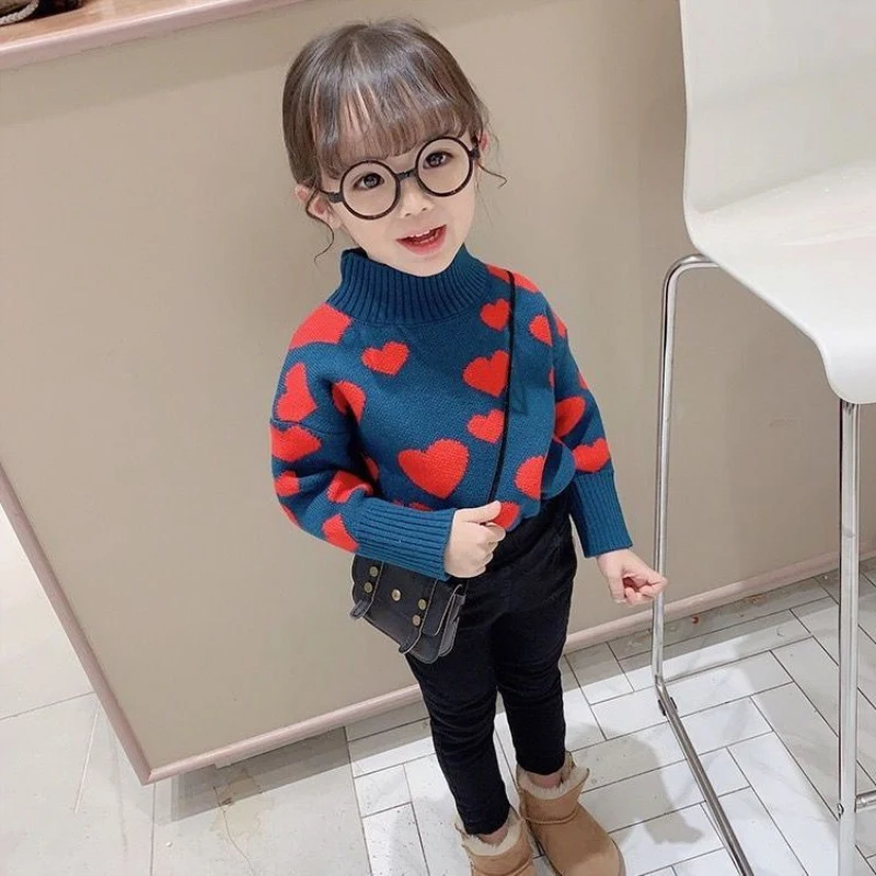 

Girl Sweater Kids Outwear Tops 2021 Navy Blue Fleece Thicken Warm Winter Autumn Knitting Christmas Gifts Cardigan Children Cloth