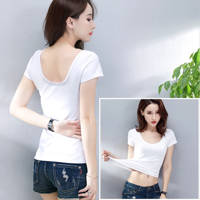 

Cotton Women T-shirt O-neck Short Sleeve women shirt All match Lady Top Black White