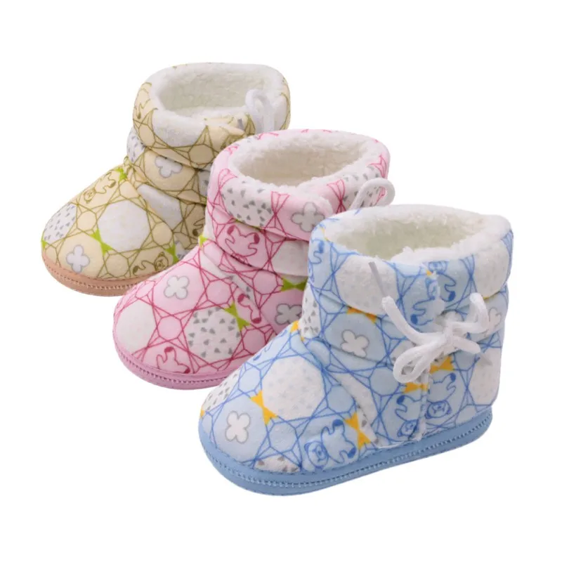 

Newborn Baby Boots Print Winter First Walkers Baby Boys Girls Shoes Fur Snow Comfort Warm Boots