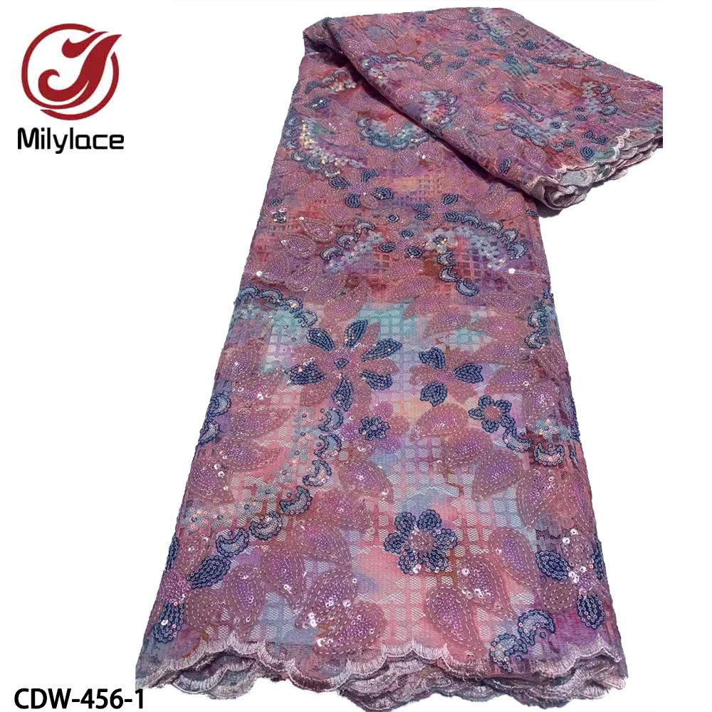 

African Sequins Net Lace Fabric 2021 High Quality Nigerian French Tulle Lace Material for Wedding Dresses CDW-456