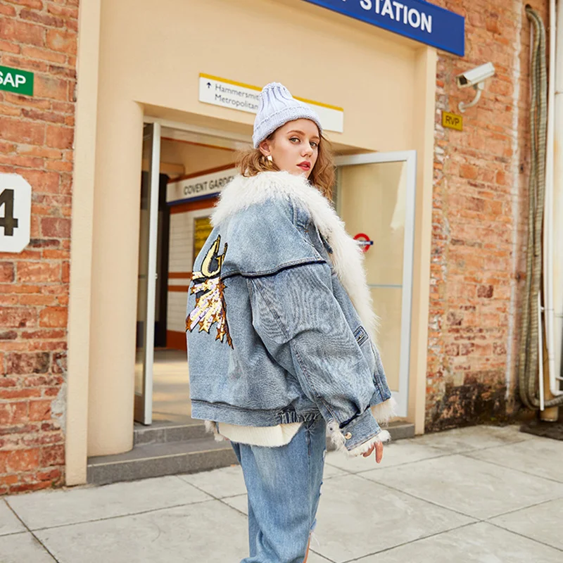 2020 зимние джинсовые пуховики с блестками модные шерстяные женские пальто