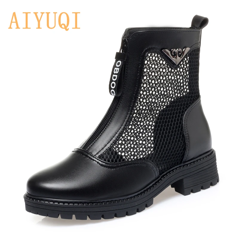 

Women's Mesh Shoes Summer 2021 New Genuine Leather Dress Fashion Baotou Large Size Women's Sandals Mid-heel Shoes Women