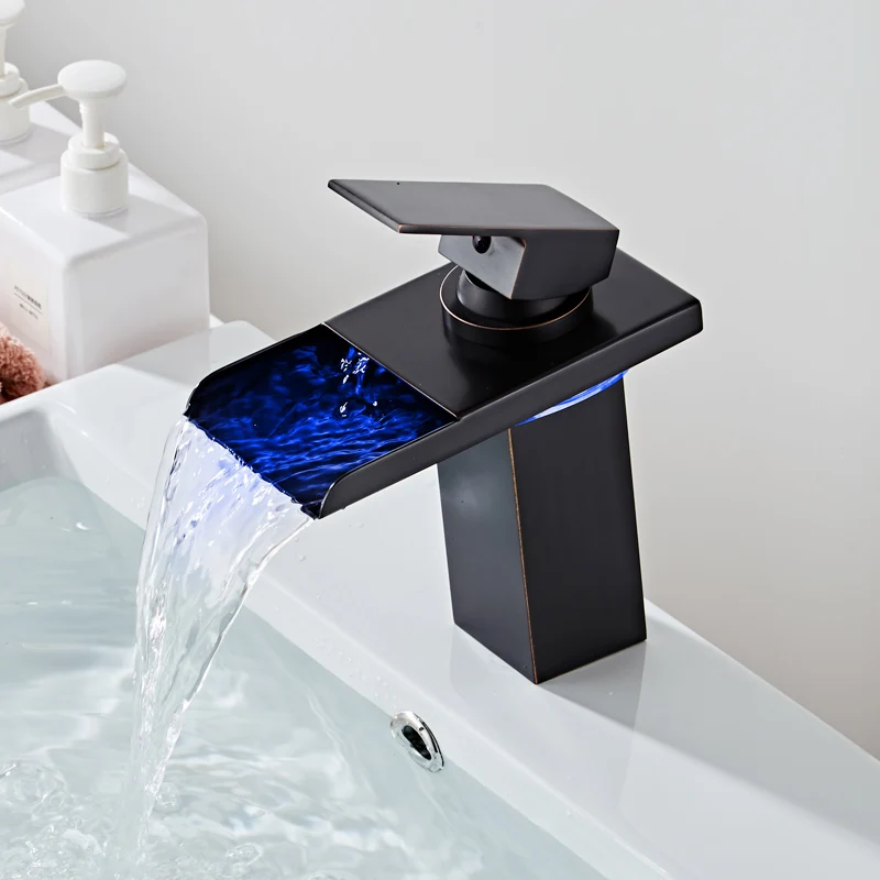 СВЕТОДИОДНЫЙ черный смеситель для раковины ванной комнаты горячей и холодной