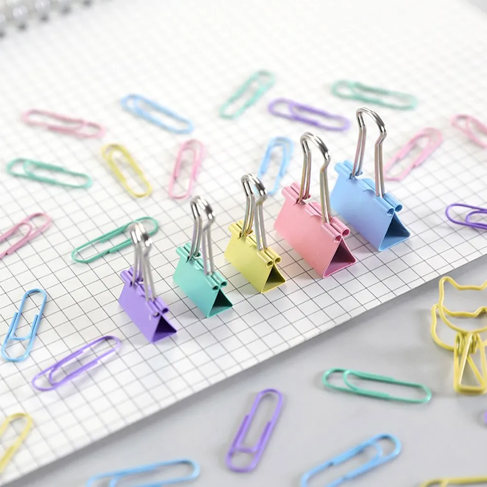 

84Pcs Box Paper Clips Binder Clip Stationery Office Stationary Paperclips Pink and Blue Color Clip Bookmark Binder Home Office
