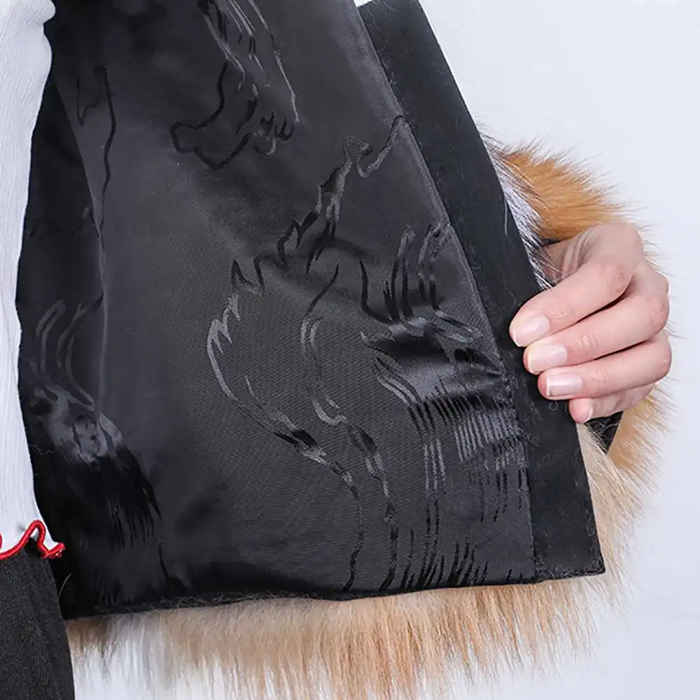 

Women Coats Jacket Long O-neck Fur Coat Real 100% Fox Fur Natural Winter Genuine Female Hooded Collar Clothing Length Decoration