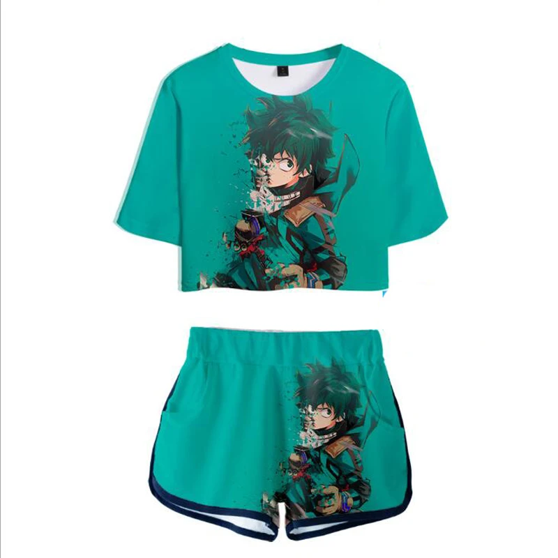 Женский костюм из двух предметов с 3D принтом My Hero Academia укороченный топ и короткие