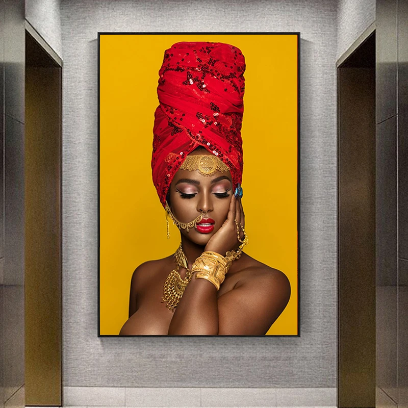 Африканское искусство женщины черные и золотые сексуальные губы Обнаженная