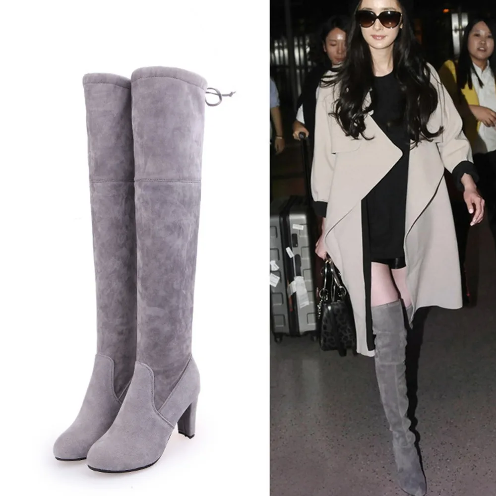 Большие размеры 35 43 классические демисезонные сапоги до колена на шнуровке