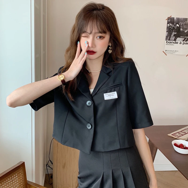

Spring 2021 New Korean Style Loose Design High Waist Short Suit Short Sleeve White Suit Jacket for Women