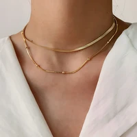 new ins stacked stainless steel collar necklace gold plated round bead snake chain necklace for women girls fashion jewelry gift