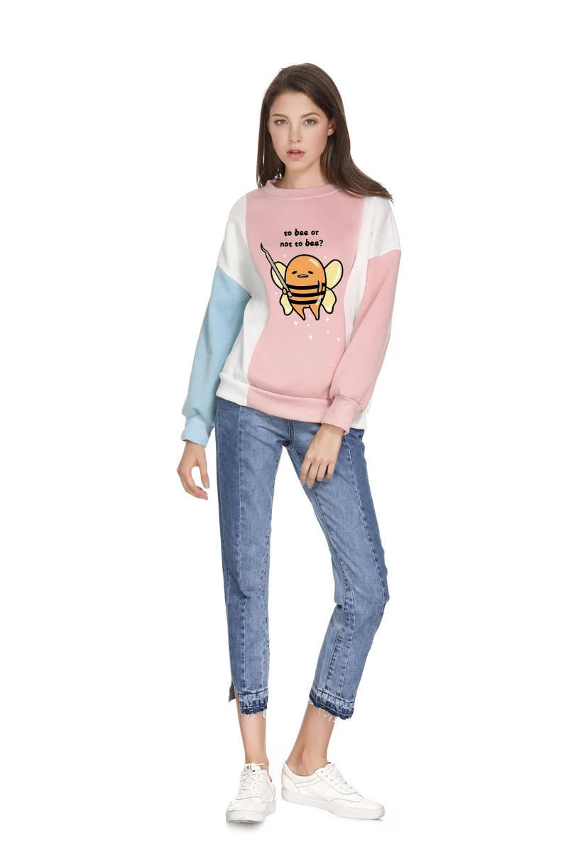 Gudetama To Bee или Not To Bee толстовки женские флисовые цветные свитшоты в стиле пэчворк Повседневная Уличная одежда с круглым вырезом Kawaii топы с героями мультфильмов