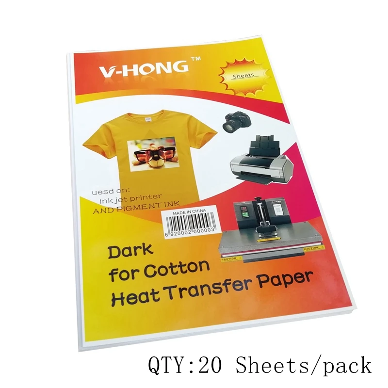 dark 20sheets 8,3x11,7 дюймов футболка Керамика не Чистый хлопок сублимационная бумага V-HONG бренд темный и цветной светильник текстиль теплопередача бумага - Цвет: dark 20sheets