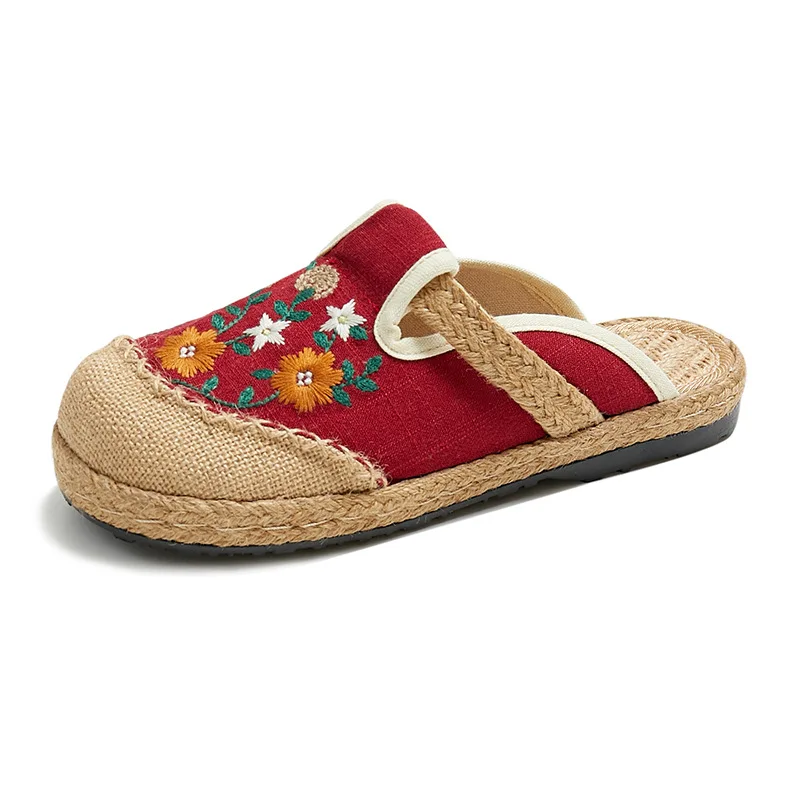 

YourSeason Ladies Casual Slippers Embroider Elegant Outside Slides Flat With Handmade Women Cotton Hemp Summer Shoes