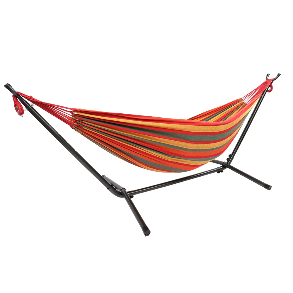 

Polyester Hammock Set Portable Soft Bed With Hammock Frame Red Yellow Bar