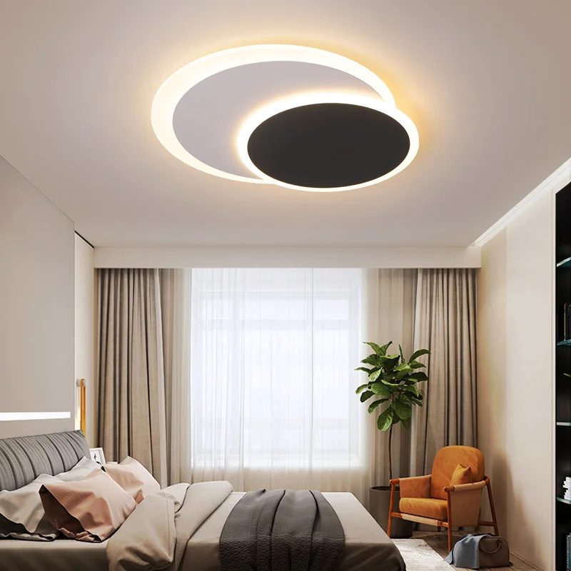 Современная светодиодная лампа черно-белая комбинация потолочного освещения для гостиной, спальни, кабинета, с дистанционным управлением.