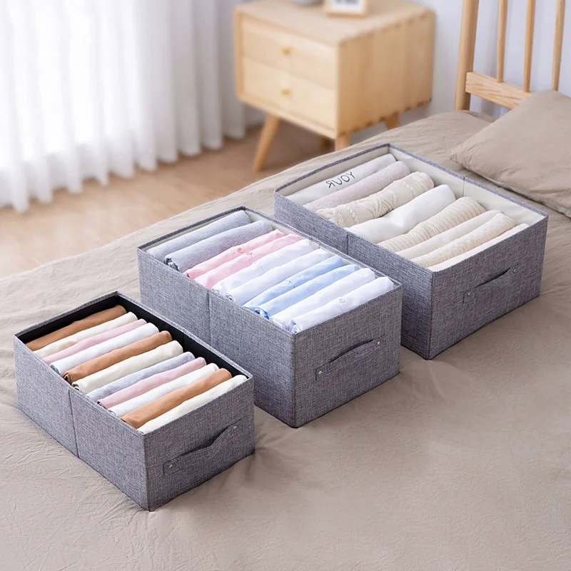 

Cotton And Linen Storage Box Large Capacity For Wardrobe Drawer Underwear Shirt Clothing Organizer Household Storage Tool
