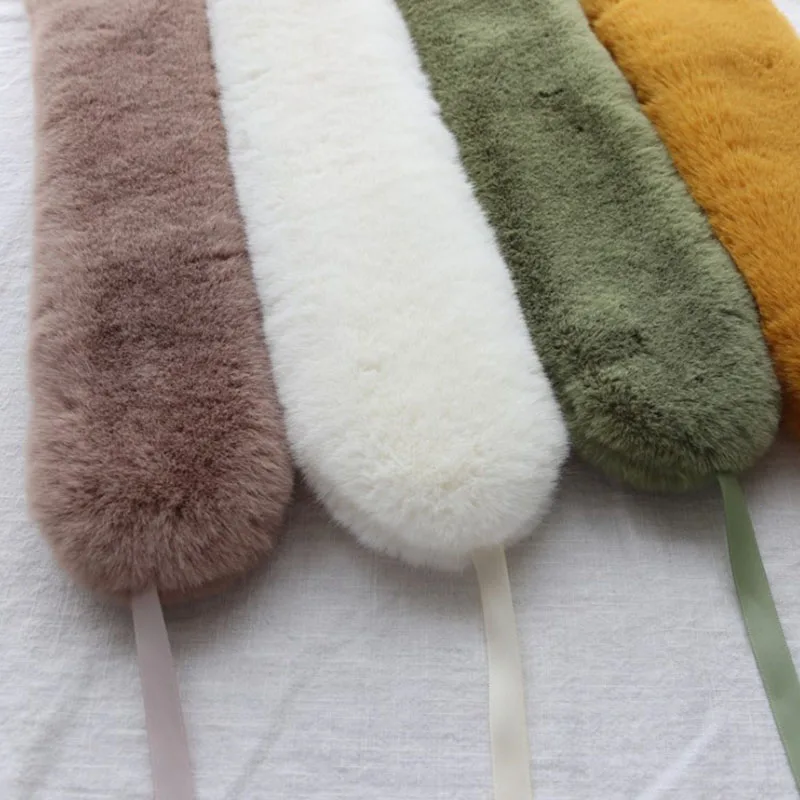 

New Fashion Soft Women Faux Rabbit Fur Collar Scarf Plush Silk Leopard Warm Winter Shawl Wrap Elegant Girls Ladies Scarves