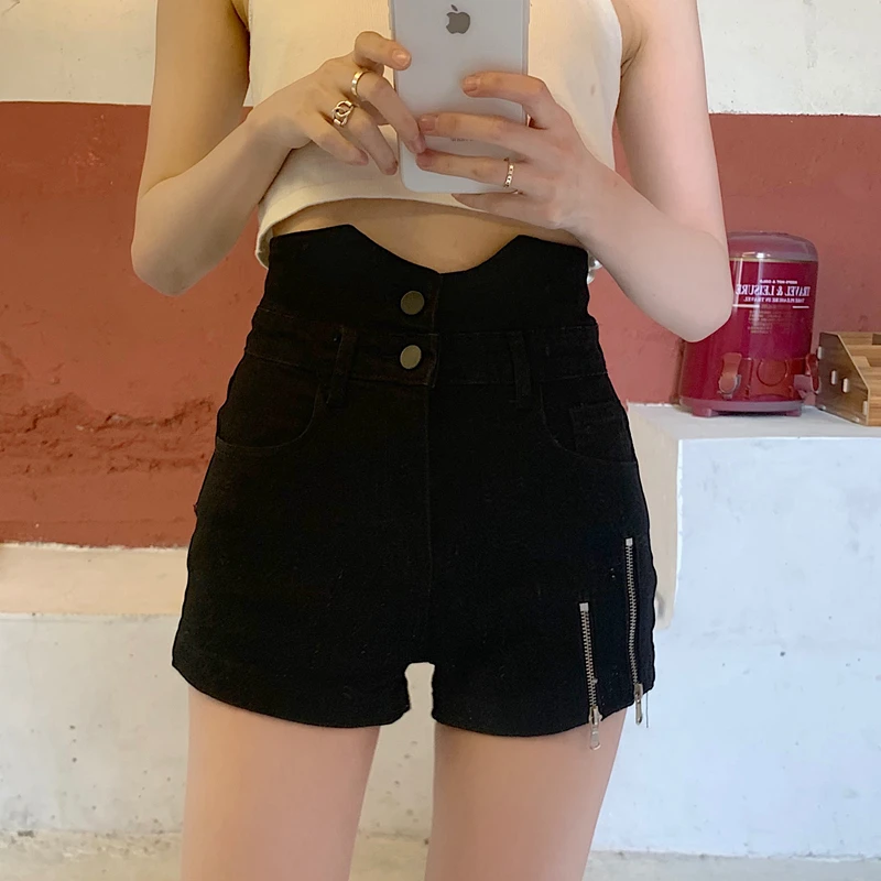 

High Waist Women Short Jeans New 2021 Summer Streetwear Korean Fashion Casual Black Skinny Hot Girl Straight Denim Shorts Pants