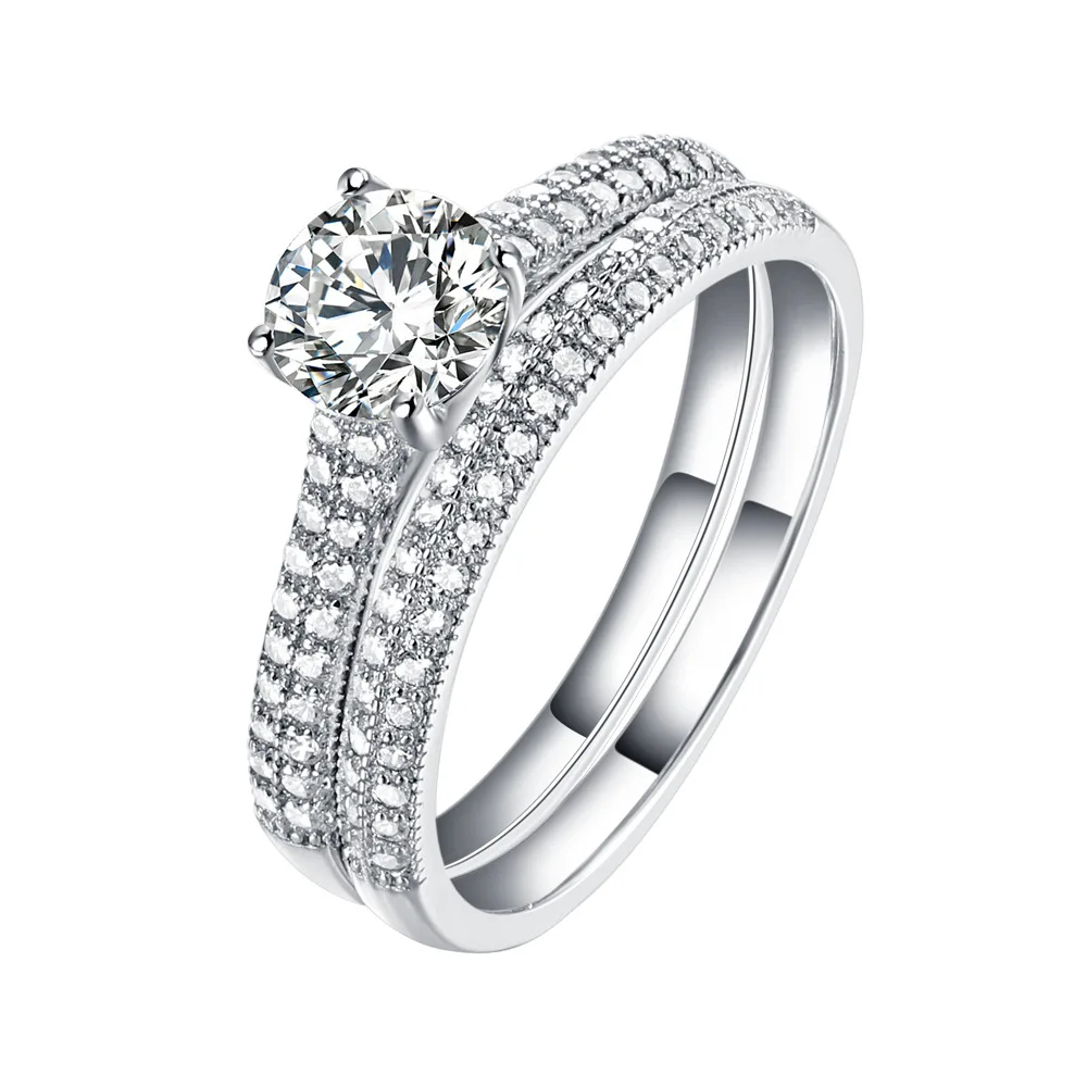 925 ювелирные изделия 2 ряда Стразы обручальное кольцо для женщин S925 Серебряные