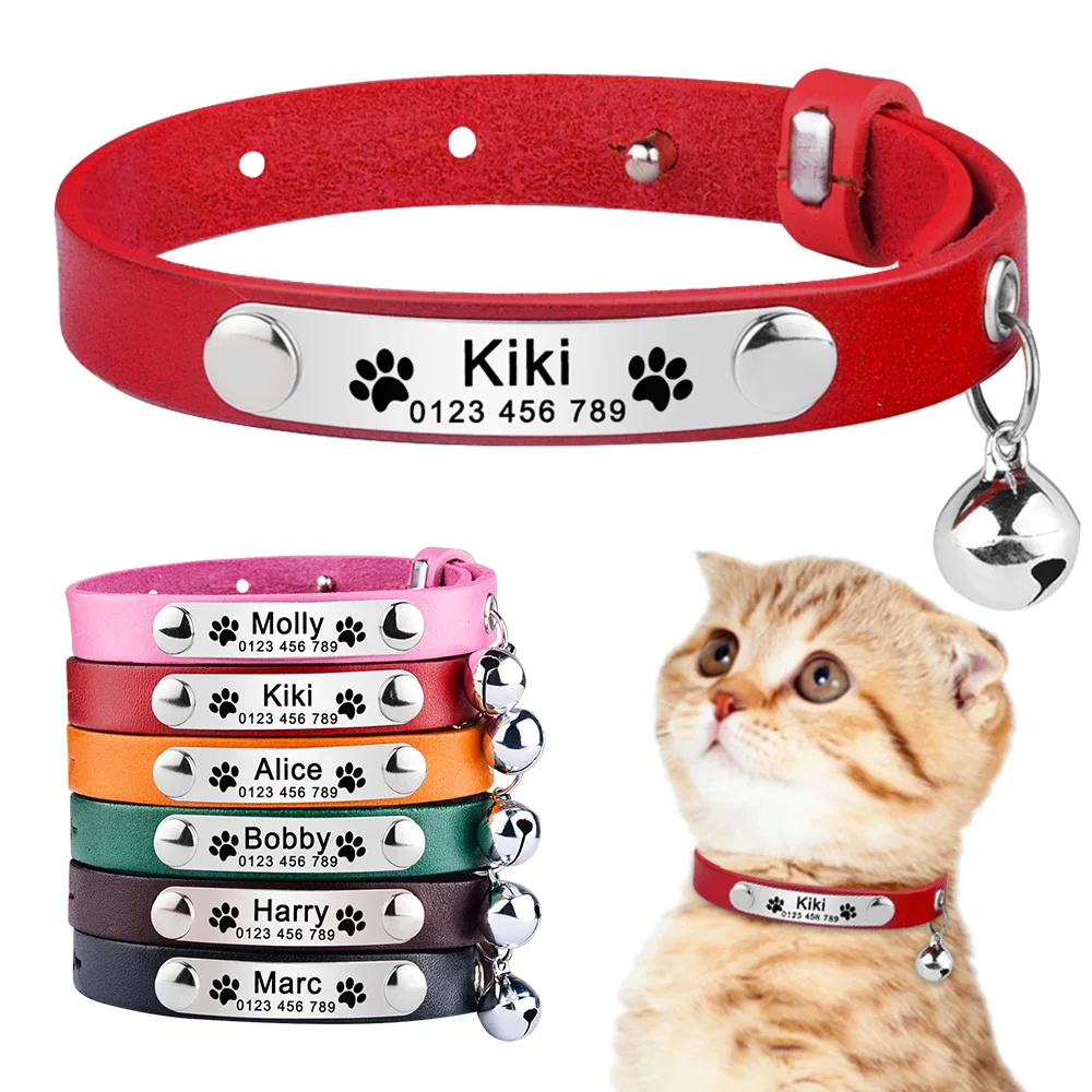 

Adjustable Leather Custom KItten Collar Cat Supplies Engraved Cat Collar Small Medium Large Cat Collar Unisex Pet Products