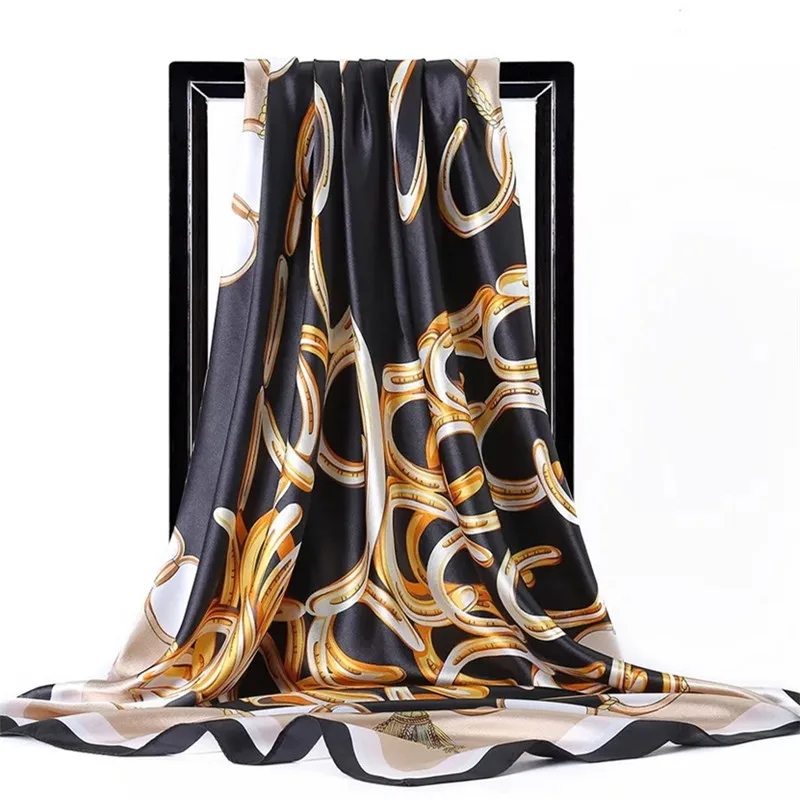 

Scarves for Women Print Twill Square Silk Scarf Shawl Bandana for Head Large Hijab For Ladies 90X90cm