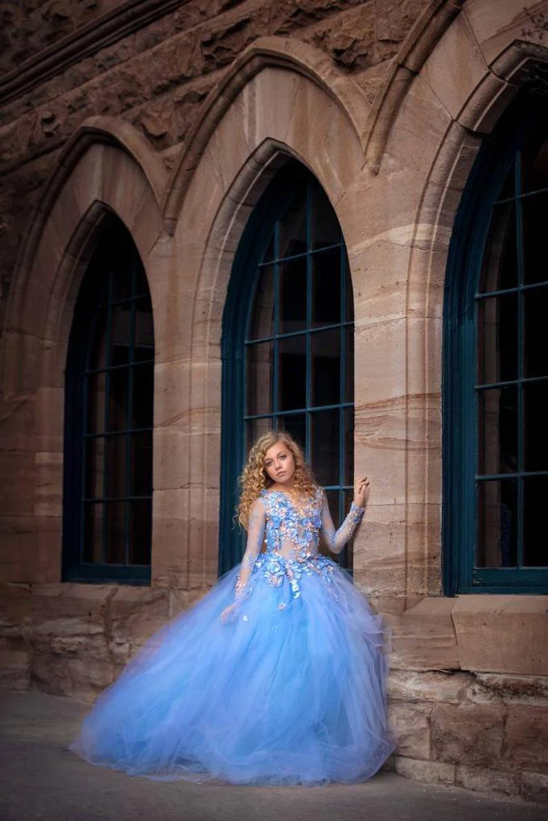 Платья принцессы с цветочным рисунком для девочек Кружевная аппликация детская